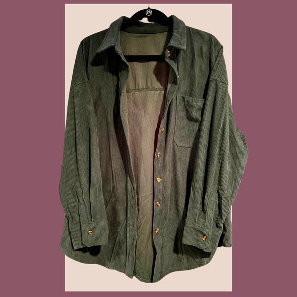 Womens Long Sleeve Oversized Button Down Corduroy Textured Shacket - Picture 4 of 4
